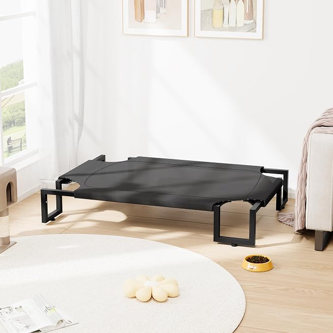 Elevated Dog Bed,Raised Outdoor Dog Bed for XLarge Sized Dogs | Waterproof Cooling Dog Cot with Washable Breathable Teslin Mesh,Pet Bed with Heavy Duty Frame,No-Slip Feet,Black 125×85×21cm
