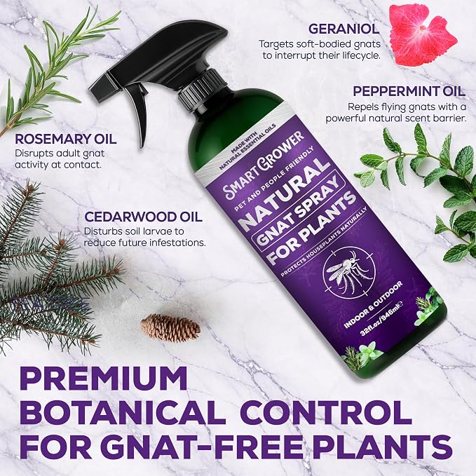Natural Gnat Spray for Plants (32oz) – Fungus Gnat Killer for Indoor Plants – Essential Oil Plant Bug Spray – Ready to Use – Pet and Family Friendly, Houseplant Insect Control - Smart Grower