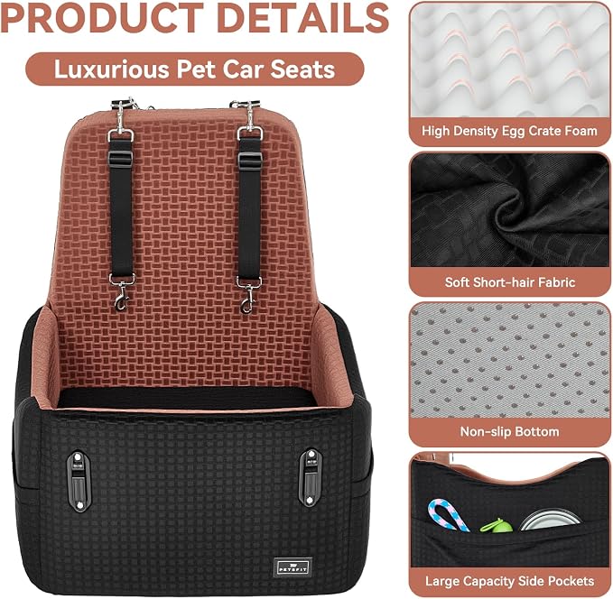 PETSFIT Dog Booster Car Seat with Patented Safety System, 5" Elevated Pad | Fully Detachable Washable Cover, Memory Foam Pet Car Seat for Small/Medium Dogs Up to 35 Lbs with Safety Belt