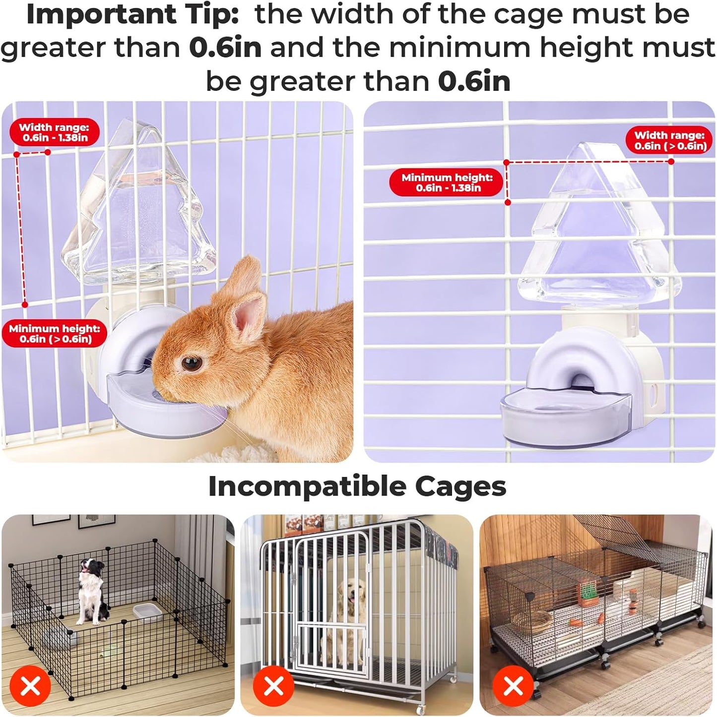 mini&moe Rabbit Water Bottle - 17.6oz Guinea Pig Water Bottle No Drip for Cage Automatic Gravity Silent Hanging Bunny Water Dispenser with Floating Bowl for Hamster, Gerbils, Ferret, Chinchilla