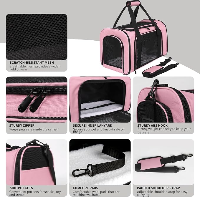 Carriers Soft-Sided Pet Carrier Pink for Medium Large Cats Dogs Undertake 35Lbs,Ventilated Mesh Windows,Top Load Cat Carrier with Airline Approved(X-Large,Pink)