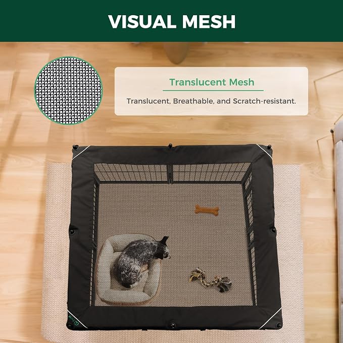 FXW Homeplus Indoor Dog Playpen with Mesh Top Cover, 45" H, 8 Panels | Calm Indoor Play Area, Cover Helps Deter Jump-Outs, for Large Dogs, Patented