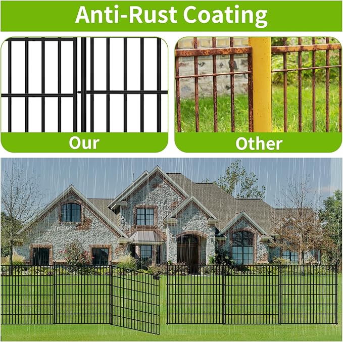 Toolterritary 15 Panels No Dig Garden Fence with Gate, 32 in(H) X36.3 ft(L) Metal Fence Panels, Thickened Rustproof Garden Fencing, Animal Barrier Fence for Dogs, Rabbits, and Patio