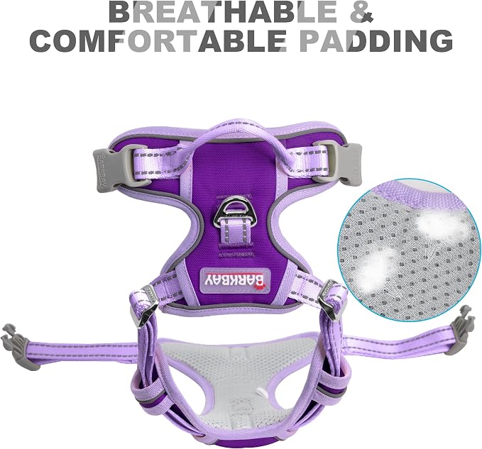 BARKBAY Dog Harness No Pull for Medium Sized Dog Front Back Clips,Dog Vest | Soft Padded No Choke With Handle,Easy On&Off,Adjustable Reflective For Walking Training Running(Violet Purple & Purple,M)