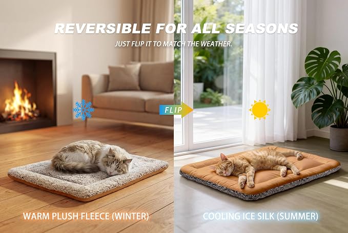 Dog Cooling Mat, Self Warming Cat Bed, Reversible Warm & Cooling Cat Bed, Winter Warm Cat Pad & Summer Cooling Cat Mat for Kittens & Small Dogs, Perfect for Crates, Beds & Sofas, Dark Brown, 24" x 36"