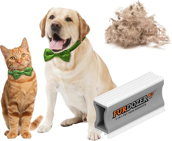 FurDozer Pet Hair Remover & Auto Detailing Tools - Cat & Dog Hair Remover for Carpets, Car Interiors, Couches, Bedding, & Pet Furniture (Gray, X3 MINI - 3.5" Long)