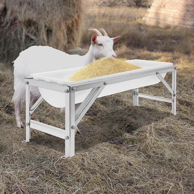 39.4" Long Feed Trough, 35L/9.25Gal Livestock Feeder Trough, Heavy Duty Galvanized Sheet Feeder Trough Animal Feed/Water Station for Goats Sheep Pigs Horses (White)