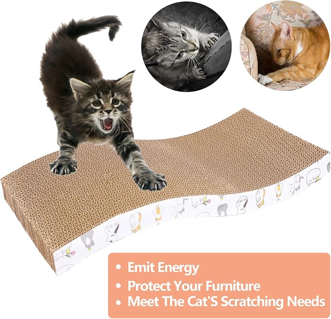 PatiencET 3 Pack Cat Scratcher Pad Recycle Corrugated Cat Scratching Pad Type S Cat Scratch Pad Lounger Sofa for Furniture Protector