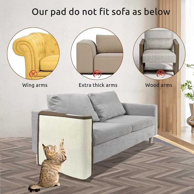 Cat Scratch Furniture Protector with Natural Sisal for Protecting Couch Sofa Chair Furniture,Couch Protector from Cat Claws 23.6L''*19.7W'' (Brown, Right Handed)
