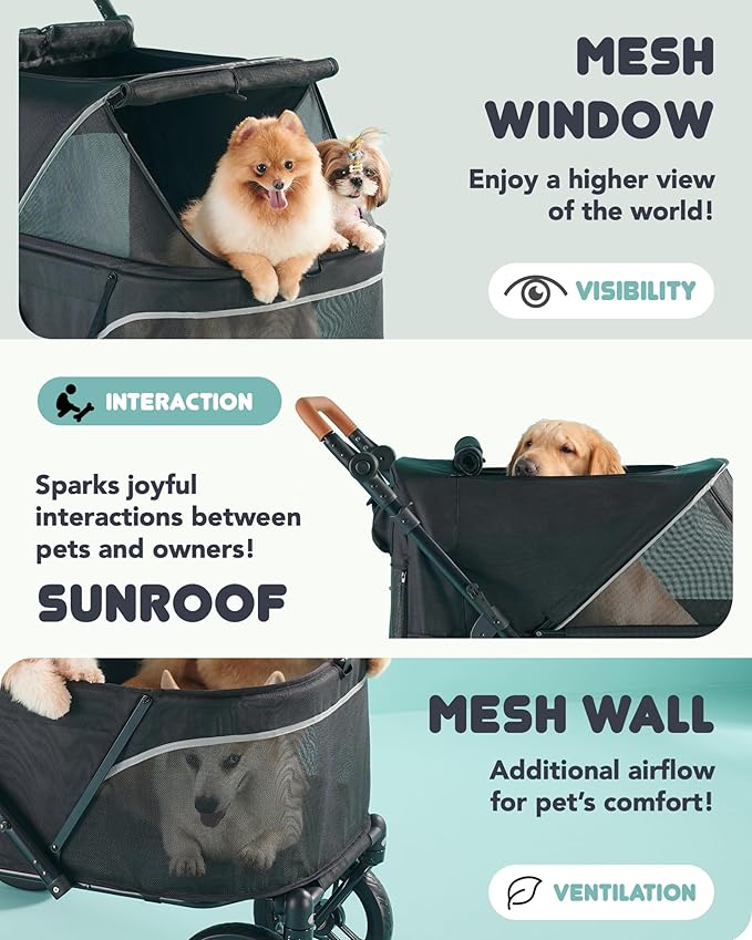 Zoosky Pet Stroller for Large Dogs up to 110lbs, Large Pet Stroller for Multiple Pets, All-Terrain with Adjustable Handle & Mesh Dual-Window, 1680D Waterproof Oxford Fiber