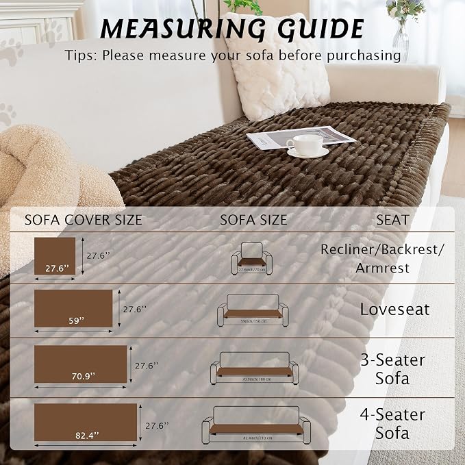 PuTian 100% Waterproof Fuzzy Couch Cover for Dogs Brown 27.6"x70.9" | Pet Friendly Dog Mat for Couch, Waterproof Sofa Protector, Scratch Resistant Furniture Cover for Dogs, Machine Washable