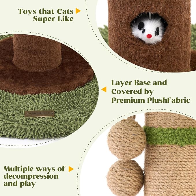 Woochpet Cat Scratching Post for Indoor Cats and Kitten - 35.43" Tall Cat Scratching Post with Sisal Rope,Palm Tree Cat Scratch Post with Hanging Ball (35.4-Green, 35.4in)
