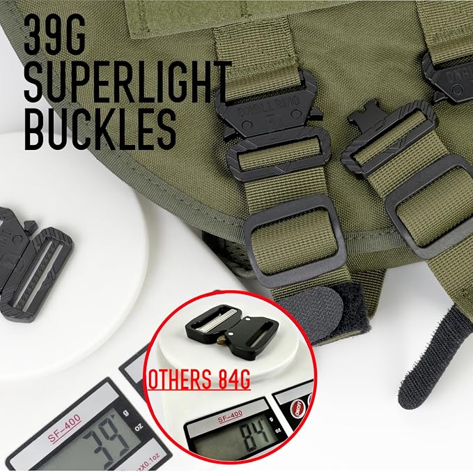 Service Dog Vest for Large Dogs, Green Tactical Harness with Military MOLLE, Breathable Mesh & 39g Metal Buckle - Size XL for Training & Hiking