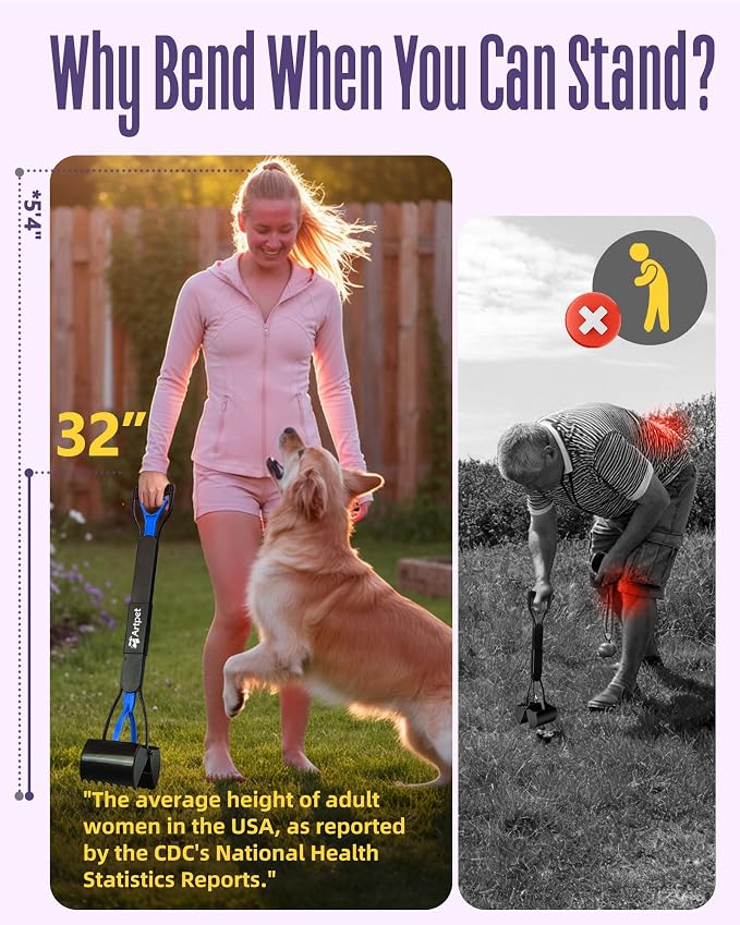 2 Pack Dog Pooper Scoopers, 32" Long Handle for Yard & Grass | 2 Pack Value Set, 32-Inch Long Handle, No Bending, Easy Pickup, Grass Friendly