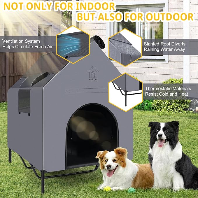 48'' Large Dog House Outdoor for Large Dogs Outside, Dog Tent, Pet House | Weatherproof Large Dogs House with Textilene Elevated Dog Bed, Breathable Dog House Outdoor with Windows and Sunshades