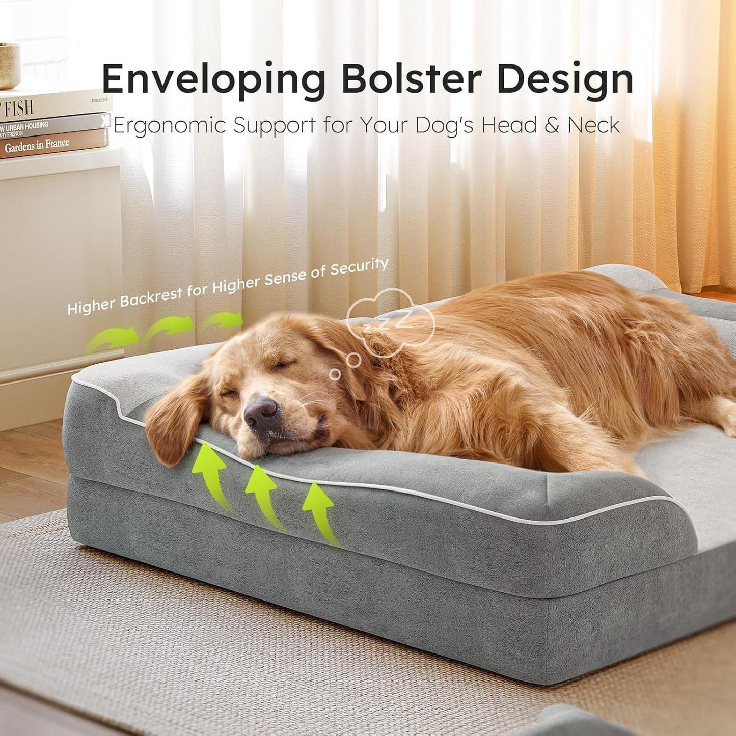 XXL Dog Bed for Extra Large Dogs, Giant Orthopedic Dog Bed with Cooling Gel Memory Foam, Waterproof Pet Bed with Removable Washable Cover, 53" Pet Sofa bed Dutch Velvet with Bone Toy, Light Gray