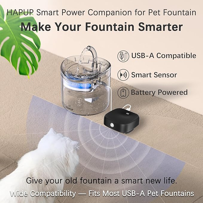 Smart Power Companion with Sensor LED Display Builted in 5000mAh Battery for All USB Battery Operated Cat Water Fountain Cat Fountain Cordless Pet Water Fountain for Cats