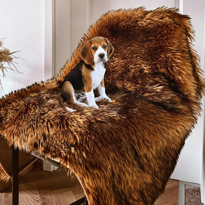 Waterproof Dog Blanket for Small, Medium & Large Dogs – Faux Fur Pet Throw for Couch, Sofa, Bed & Car – Soft, Washable, Stain-Resistant, Durable Cover - Brown 80" x 60"