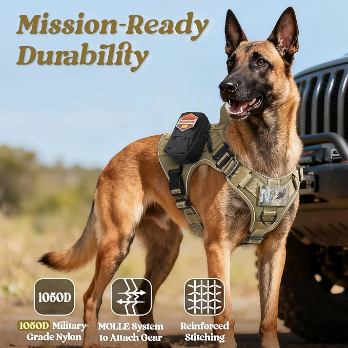 rabbitgoo Tactical Dog Harness for Small, Heavy Duty Military No Pull Vest | Sturdy Metal Buckles, 5 Adjustments, Molle System, Powerful Pullers for Training, Hunting, Outdoor, Brown Reflex, Small