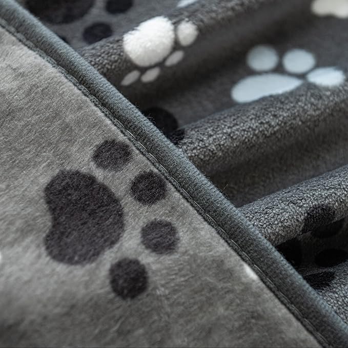Dog Blanket Paw Bone Pattern 1 Pack 1 Super Soft Warm Flannel Sofa Cover Car Bed Protector, Urine Proof Washable Outdoor Pet Blanket for Puppy Large Dogs & Cats,80"*60" Grey