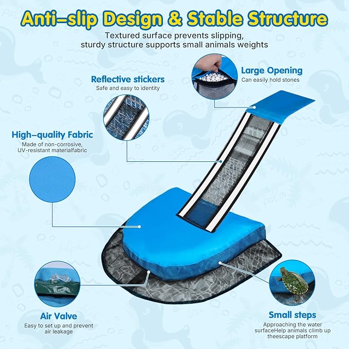 Animal Saving Escape Ramp Critters, 2Pcs Frog Saver Pads Ladder for Swimming Pools Lily Pad for Frogs Float Life Saving Wildlife Duck Creature Rescue Bridge Log Maintenance Kits（Blue）