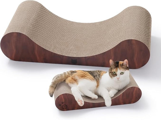 Necoichi Cardboard Cat Scratcher Bed for Indoor Cats - Cat Scratching Board, Horizontal Cat Scratch Pad Lounger with Reversible Usability and Extra Comfort for Lounge, Curved (Regular, Dark Cherry)