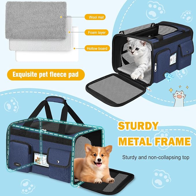 HUANLANG Cat Carrier Airline Approved,Soft-Sided Dog Carriers for Small Dogs Medium Cats,Pet Travel Carrier Up to 20 Lbs,Collapsible Cat Bag