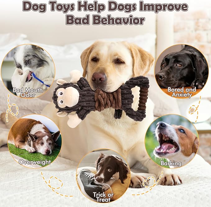 Letsmeet Plush Dog Toy with Crinkle Paper, Tug of War Pull Interactive Toys for Puppies to Large Dogs