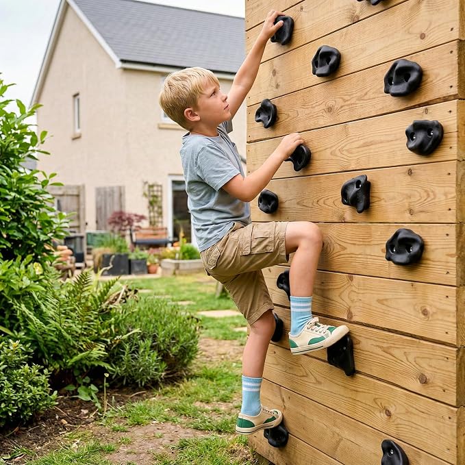 ZENFUN 18 Pc Rock Climbing Holds, Indoor & Outdoor Rocks Wall Climbing Kit, Black Rock Climb Holds Playground Play Set, Multi-Shape Climbing Rock Wall Grips with Mounting Hardware