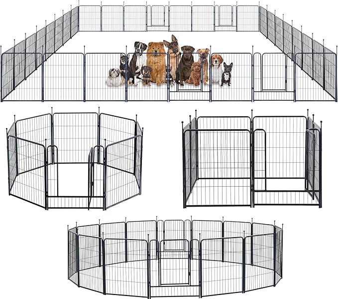 Dog Playpen,Portable Outdoor Dog Fence, Dog Playpen for Large/Medium/Small Dogs, Dog Fences for The Yard,with Doors Foldable Metal (32 inch, 32 Panels)