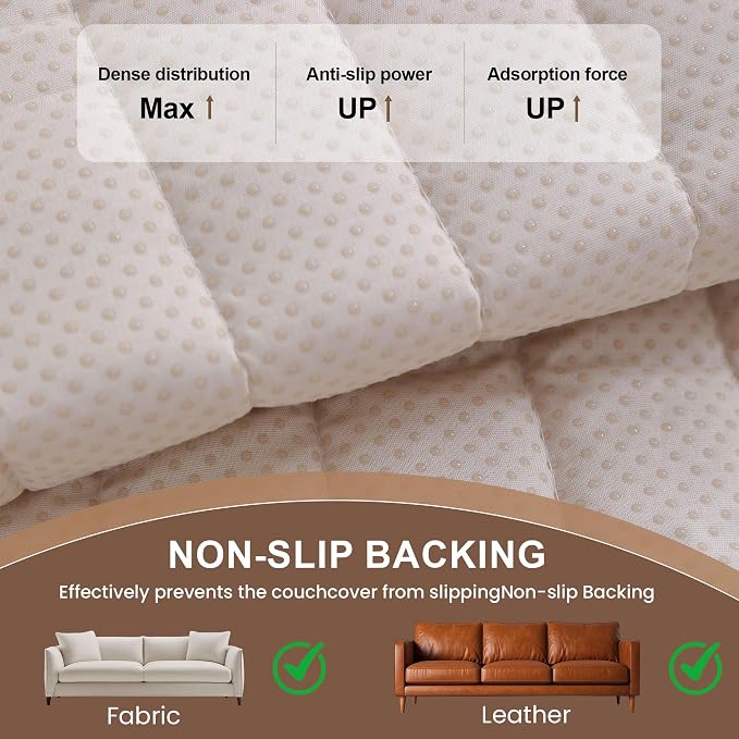 OTOB Sofa Covers for 3 Cushion Couch Washable, All Seasons Fuzzy Non Slip Kids & Pet Friendly Dog Bed Mats Couch Cover, Soft Plush Sofa Slipcovers Furniture Protector (Beige, 27.6" x 70.9'')
