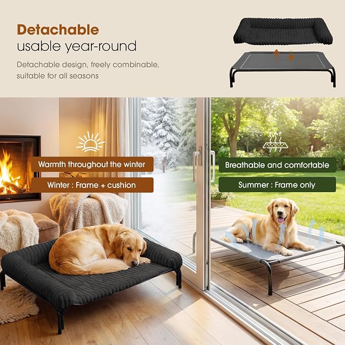 Czpalo Elevated Dog Bed with Removable Bolster Cushion Mat, Raised Pet Cot for Extra Large Sized Dogs with Breathable & Washable Mesh, Indoor & Outdoor Pet Hammock with Skid-Resistant Feet.
