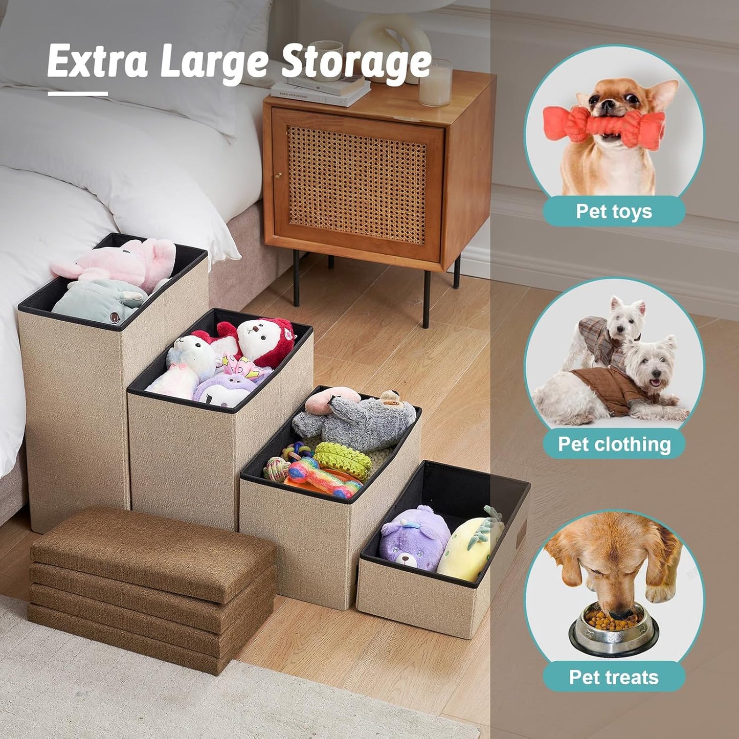 Dog Stairs with Storage, 4-Step Wider Sturdy Dog Steps for Small/Medium/Large Dogs and Older Cats, Folding Doggie Ramp for Bed/Couch/Car Hold Up to 180 lbs (22" H, Grey)