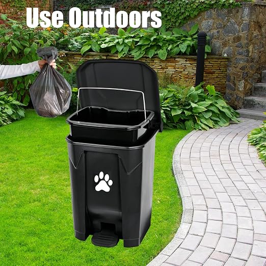 Outdoor Dog Poop Trash Can, Dog Waste Trash Can for Backyard Garden Home with Lid, Removable Inner Bin, Green Waste Bag, Black Fully Assembled