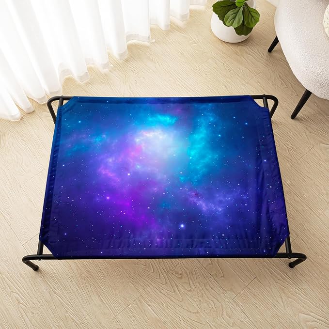 Galaxy Space Starry Orthopedic Elevated Dog Pet Bed(47"X31"X9"),with Metal Frame,Printing Breathable Waterproof Dog Kennel,Sleeping Bed Set for Small Medium Large Dogs Cats,for Home,Outdoor Use