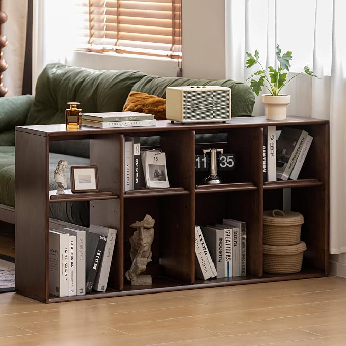 YESWOOD Modular Bookcase Storage Cubes, 100% Solid Rubberwood TV Stand Free Combination, Small Walnut Color Buffet Cabinet for Living Room Bedroom Study