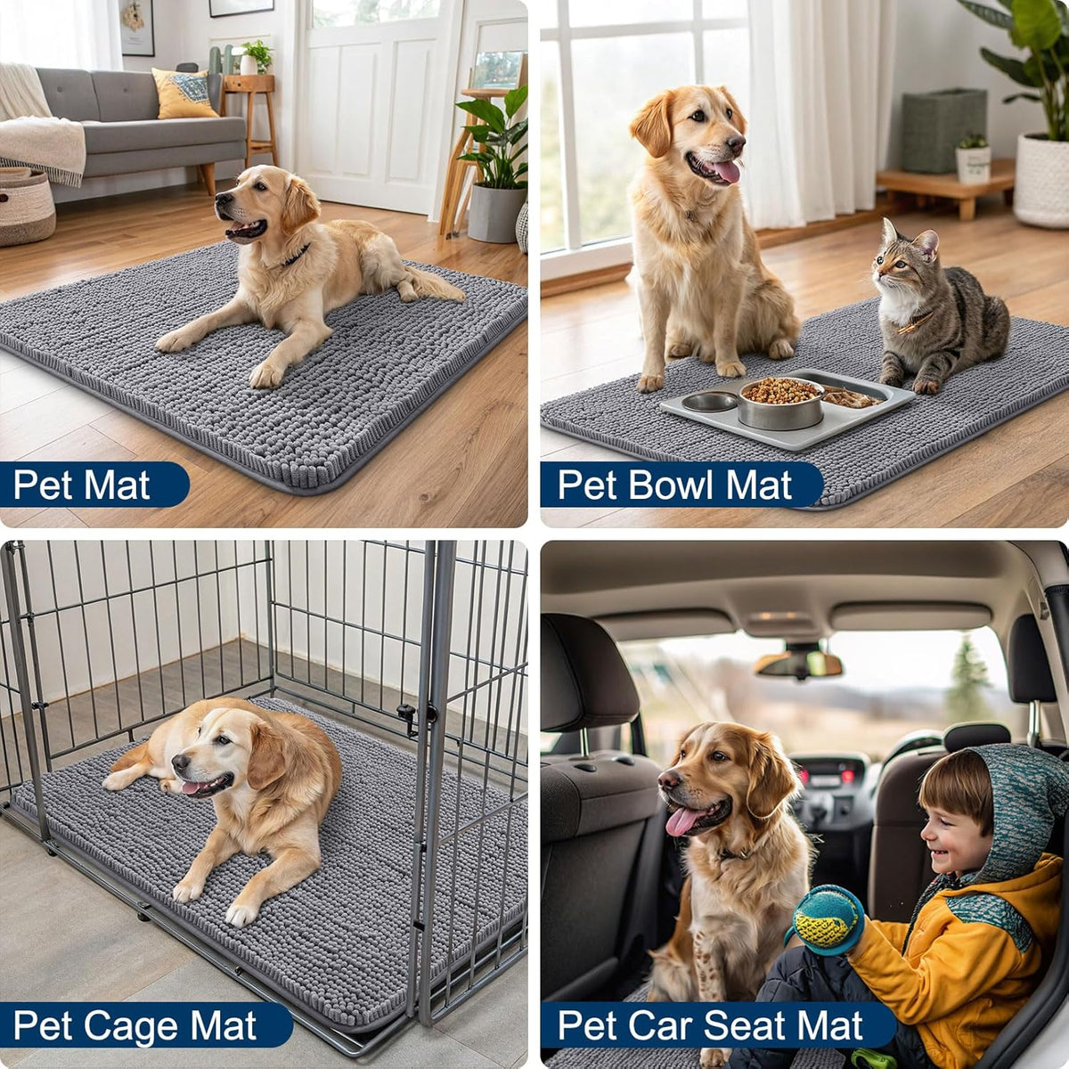 Smiry Dog Door Mat for Muddy Paws 40x24, Absorbs Moisture and Dirt Doormat, Non-Slip Washable Quick Dry Chenille Front Door Mat Indoor Entrance, Entryway Carpet for Inside Floor, Grey
