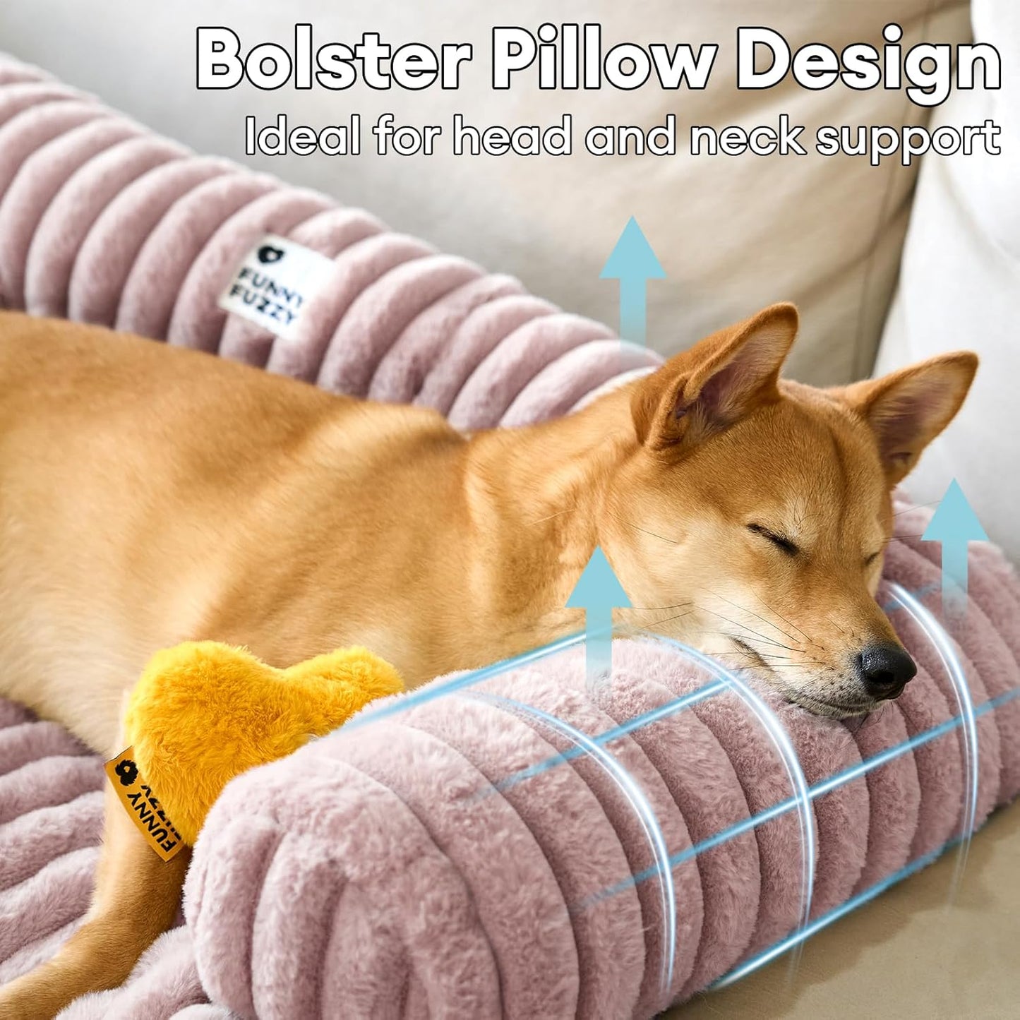 FUNNY FUZZY Pet Couch Cover for Sofa, Calming Dog Bed for Couch, Fluffy Plush Dog Couch Mat for Furniture Protector for Large Medium Small Dogs and Cats, Pink