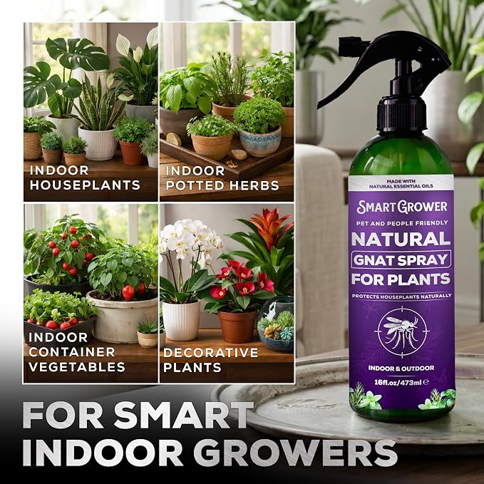 Natural Gnat Spray for Plants (16oz) – Fungus Gnat Killer for Indoor Plants – Essential Oil Plant Bug Spray – Ready to Use – Pet and Family Friendly, Houseplant Insect Control - Smart Grower