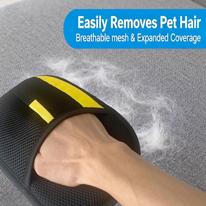 Electrostatic Pet Hair Removal Glove for Cats & Dogs, Reusable Magic Brush for Furniture & Clothes, Cat & Dog Fur Remover Tool (Black-Yellow Large 2-Pack)