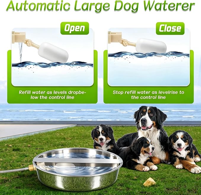 1.8 Gal Automatic Animal Drinking Water Bowl, Wide‑Opening Bowl | Divided Large Water Bowl, Stainless Steel Heavy-Duty, for Dogs Pets Chicken Duck Goat