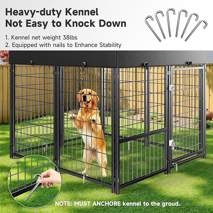 Dog Kennel Outdoor, Weatherproof Outside Dog Kennel with Roof & Removable Dog Door, Outdoor Kennels Dog Enclosure Run for Small Medium Dogs (4'L x 4'W x 4.6'H)