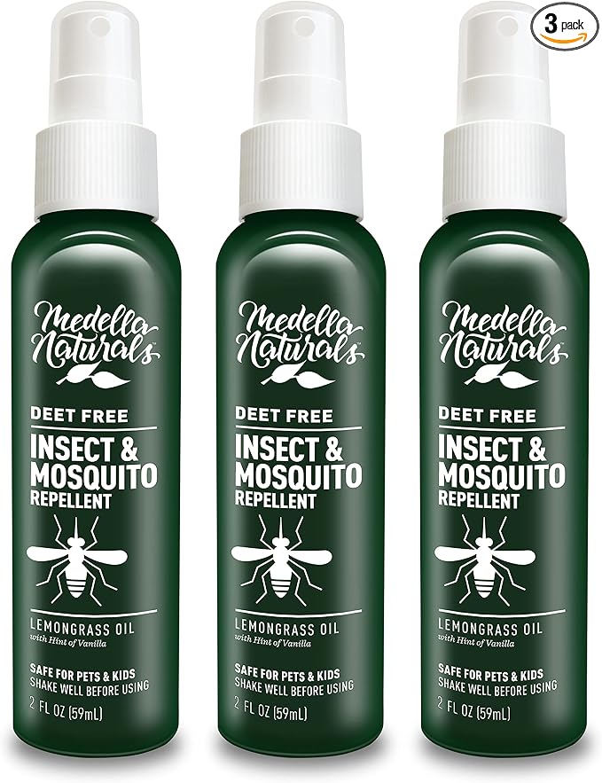 Deet-Free Insect & Mosquito Repellent – Nice Smelling, Pack of 3 (2 oz) | Insect Repellent with Lemongrass Oil Safe for Pets and Kids – Bug Spray Against Mosquitoes, Gnats, Black Flies, and No-See-um