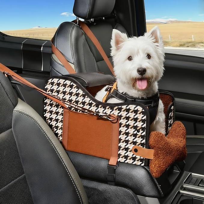 Center Console Dog Car Seat with Breathable Mesh Cover, Pet Puppy Car Seat, Middle Console Dog Armrest Booster Seat with Ventilated Mesh for Small Dogs&Cats,16.5''*9.8''*9''