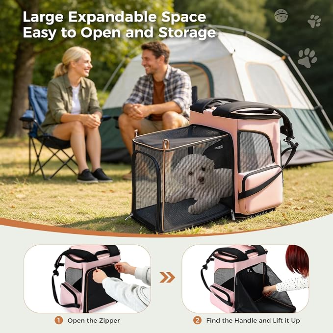 Lekereise Pet Carrier Backpack Expandable Cat Backpack Carrier for Small Dogs Large Cats Puppies, Dog Backpack Carrier for Hiking Travel Outdoor Hold Pets Up to 20 25 Lbs, Pink