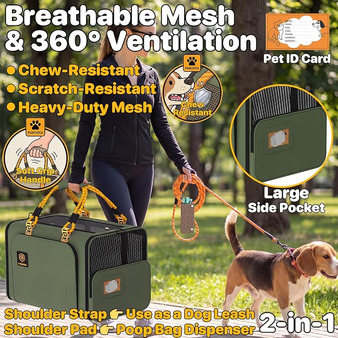PAWZIDEA Expandable Large Pet Carrier with Wheels, 24x16x16 in Rolling Cat Carrier for 2–4 Cats up 55lb, Soft-Sided Collapsible Small Medium Dog Crate for Car Travel, Telescopic Handle, Storage Pocket