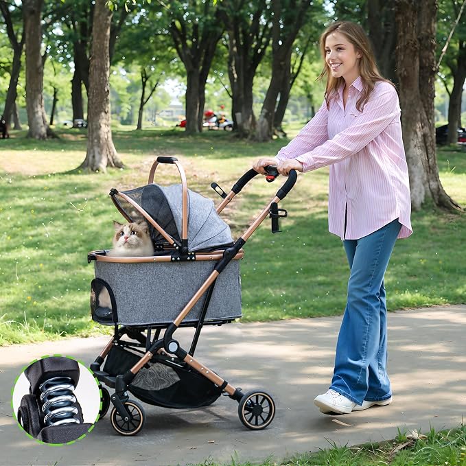Dog Stroller for Max 45 lbs Dogs - 3 in 1 Pet Stroller with Detachable Storage Basket 4 All-Terrain Rubber Wheels Pull Rod Durable Travel Carrier for Medium Dogs 2 Small Cats (Grey)