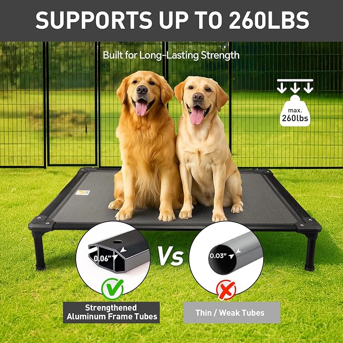 47'' Outdoor Elevated Dog Bed for Extra Large Dogs, Chew-Proof Pet Camping Raised Cot with Breathable Mesh - Durable Frame, Cooling Hammock Bed, Non-Slip Feet, Waterproof, Easy Clean
