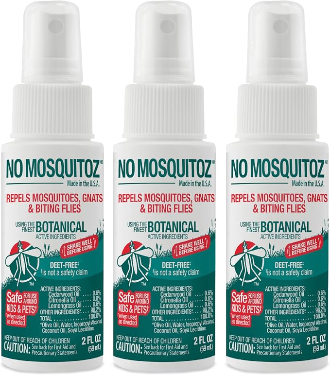 No Mosquitoz Botanical Insect Repellent, DEET-Free, Made with Natural Essential Oils, Non-Greasy Formula, Made in The USA, Woodsy Scent, 4 Ounce Spray Bottle