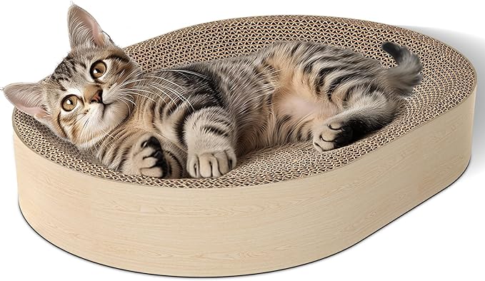 ComSaf Cat Scratcher Bed, Oval Cardboard Scratching Board for Indoor Cats | Scratch Pad Surface, Corrugated Cardboard Layers, Shallow Bowl Shape, Furniture Protection, Cat Lounger, Claw Care